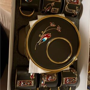 Elegant Black and Gold Tea Set with Bird Design
